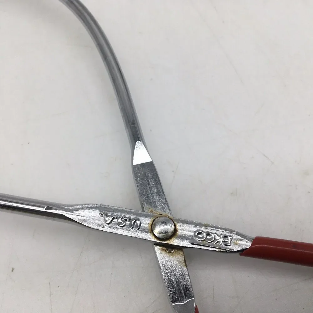Vintage EKCO 10.75” Stainless Steel Kitchen Tongs Grippers Red Rubber handle USA